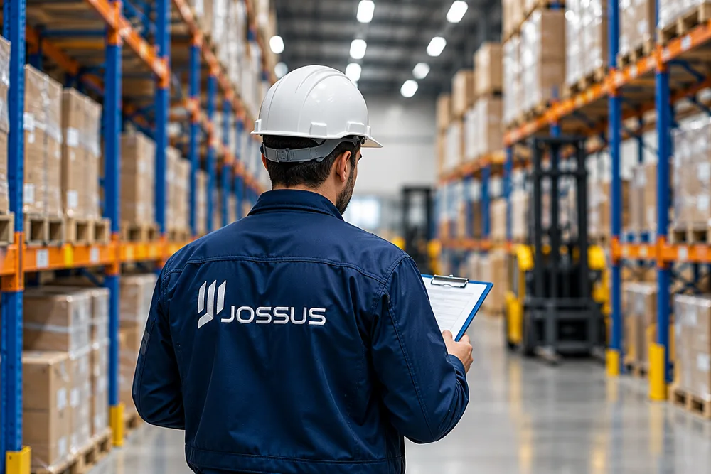 Imagen ilustrativa de un trabajador con uniforme JOSSUS en un almacén